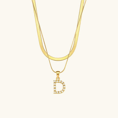 Layered Pearl Initial Letter Necklace