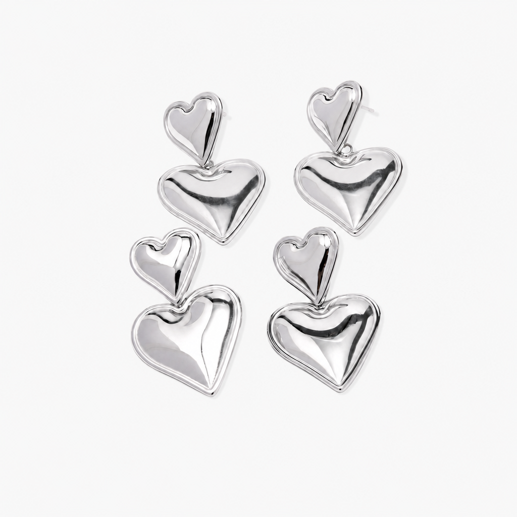 Heart Drop Earrings (Silver)