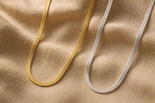 Gold versus silver herringbone chains