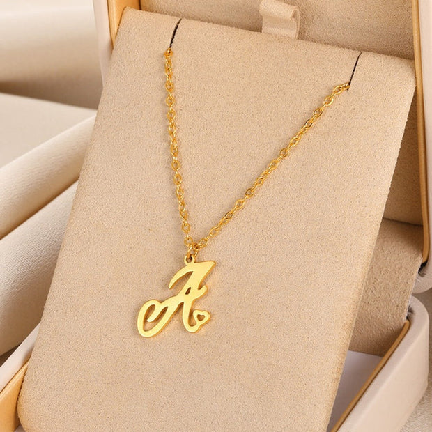 Cursive Initial Letter Pendant Necklaces