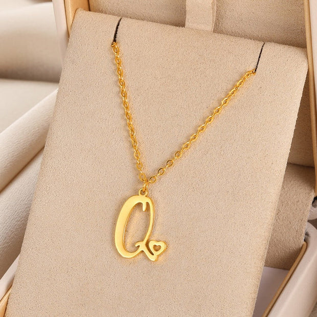 Cursive Initial Letter Pendant Necklaces