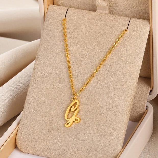 Cursive Initial Letter Pendant Necklaces