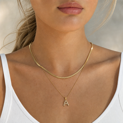 Layered Pearl Initial Letter Necklace