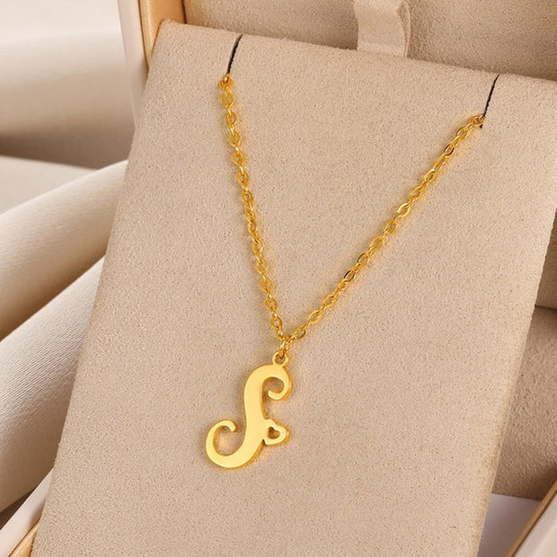 Cursive Initial Letter Pendant Necklaces