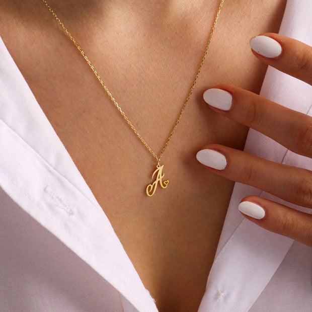 Cursive Initial Letter Pendant Necklaces