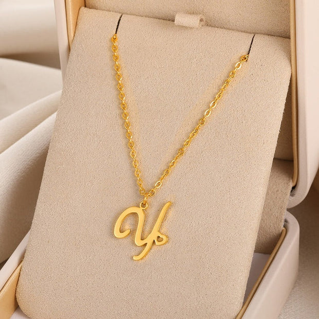 Cursive Initial Letter Pendant Necklaces