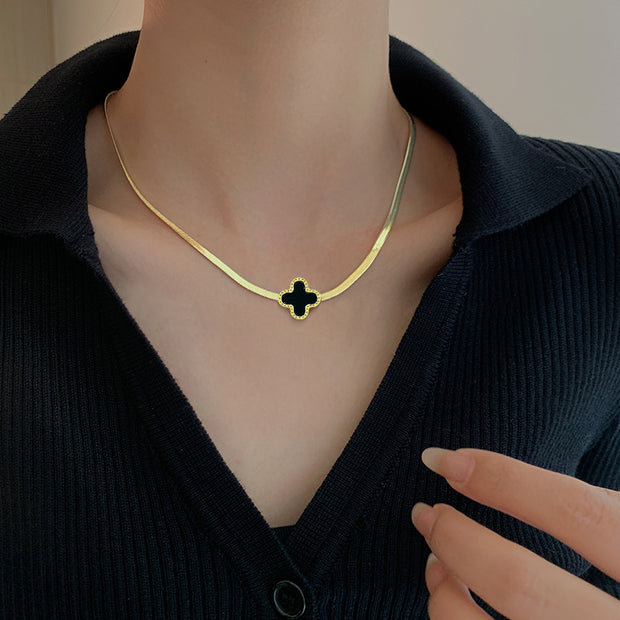 Leclair Herringbone Clover Gold Necklace