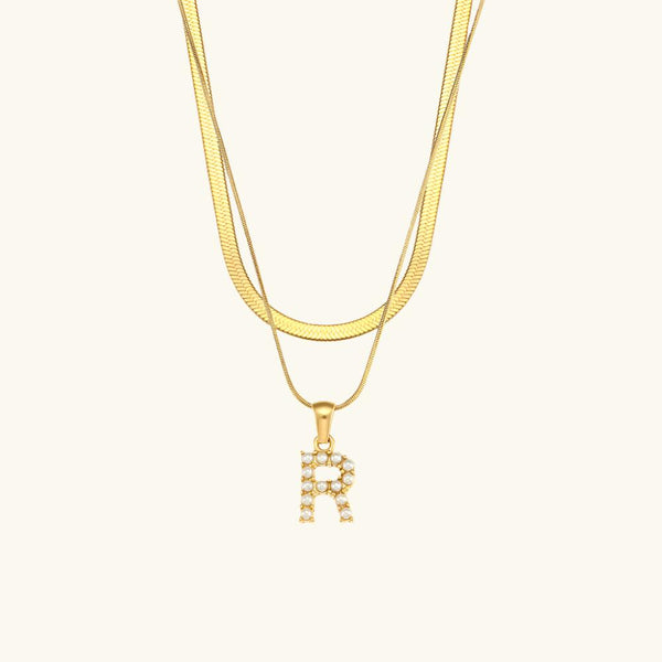 Layered Pearl Initial Letter Necklace
