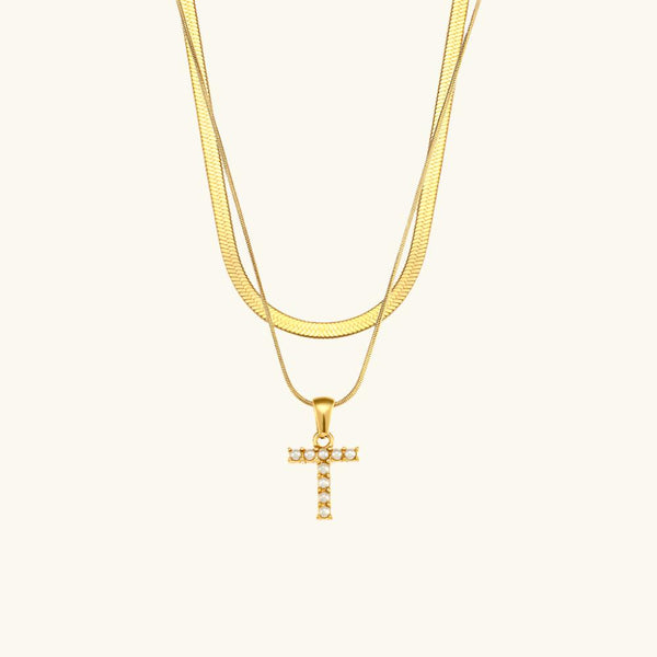 Layered Pearl Initial Letter Necklace