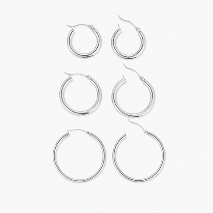 Classic Hoop Earrings Set (Silver)