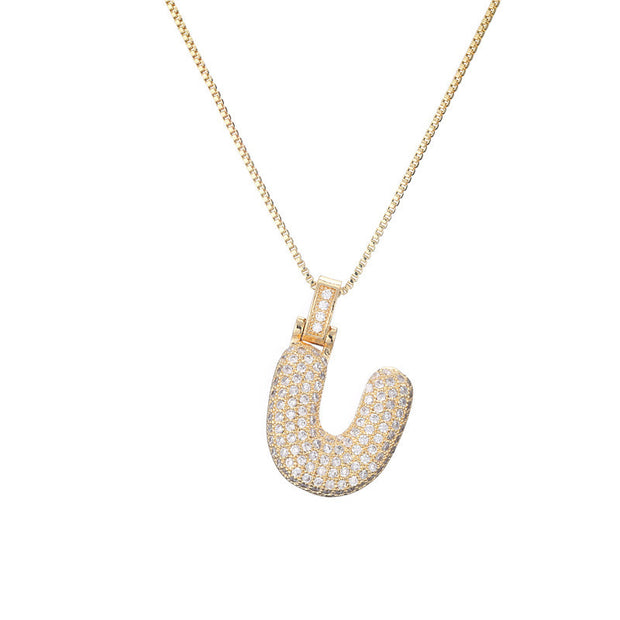 Pave Bubble Initial Necklace