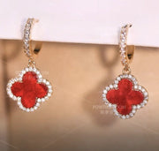 Red Four-Leaf Clover Micro-Inlaid Zircon Earrings