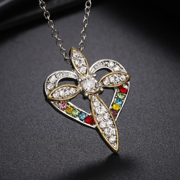 Zirconia Petal Cross Necklace