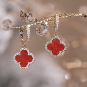 Red Four-Leaf Clover Micro-Inlaid Zircon Earrings