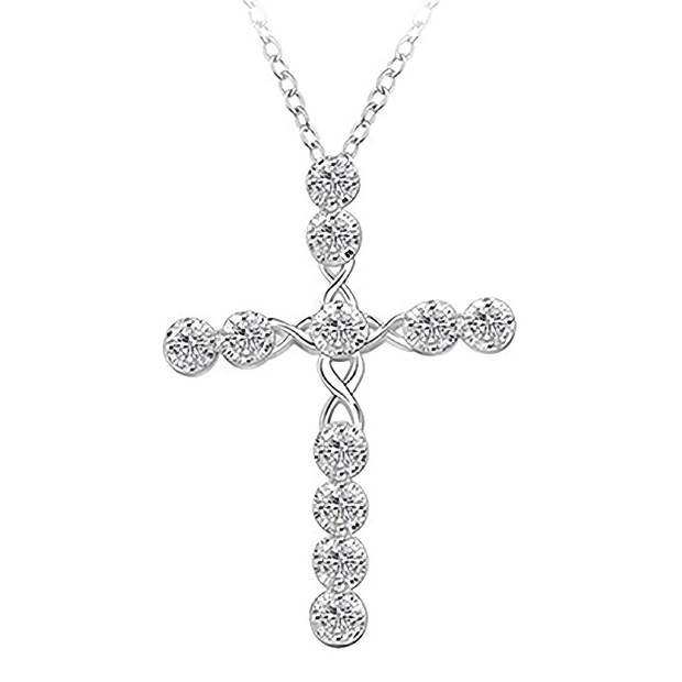 Sterling Silver Diamond Twist Cross Necklace