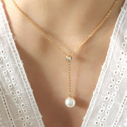 Lila Crystal Pearl Gold Necklace