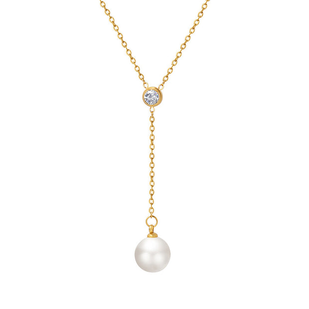 Lila Crystal Pearl Gold Necklace