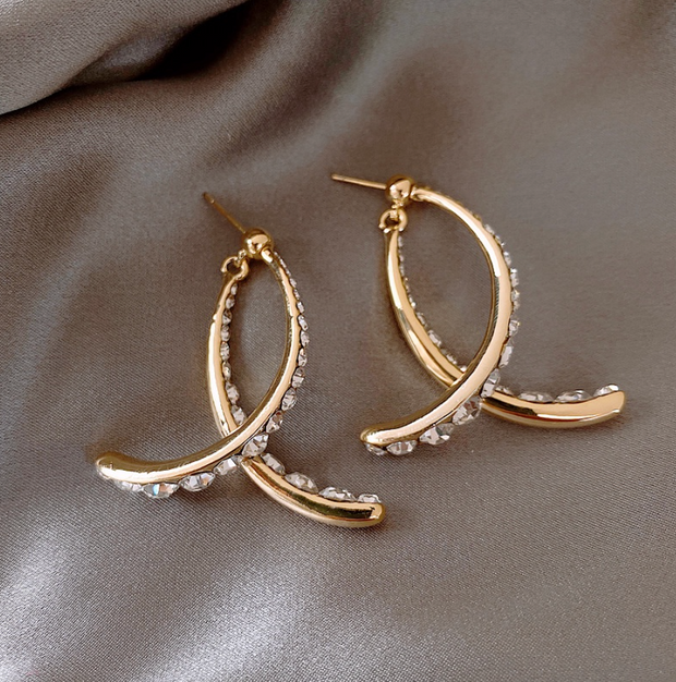 Twin Crescent Zirconia Earrings