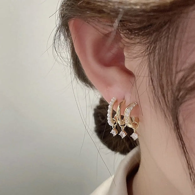 Multilayered Zirconia Inlaid Earrings