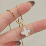 Gold Plated Inlaid Four-Leaf Clover Necklace