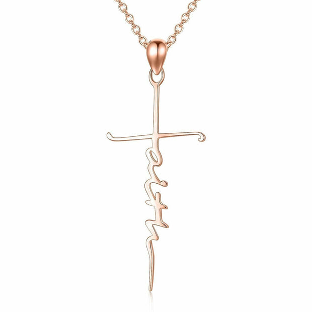 Rose Gold Faith Cross Necklace