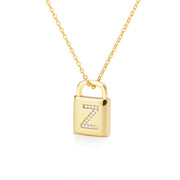 Gold Initial Lock Pendant Necklace